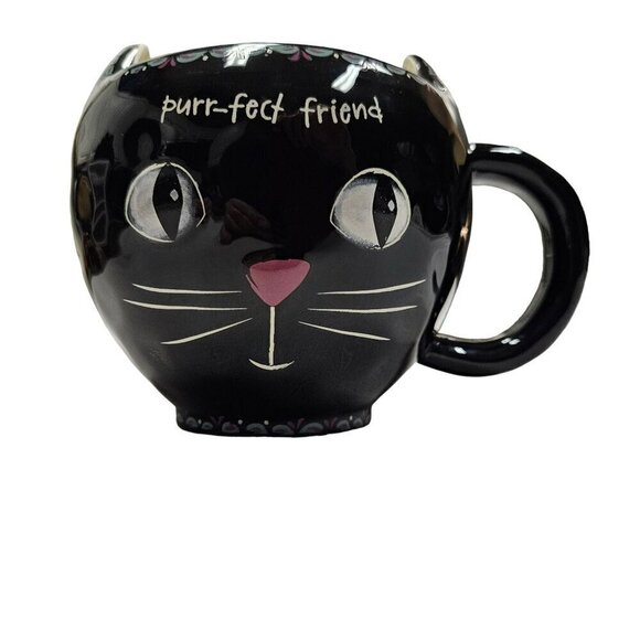 Natural life NWT‎ Black Cat Ceramic Mug "Purr-Fect Friend" Coffee Cup - Picture 1 of 16